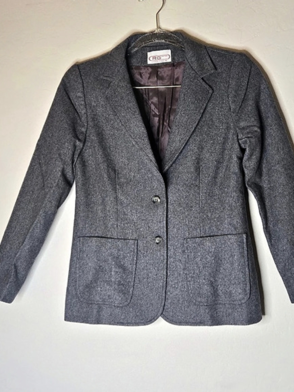 Vtg 70s RG Russ Togs Charcoal Wool Blazer Coat Union Made ILGWU USA Size 12
